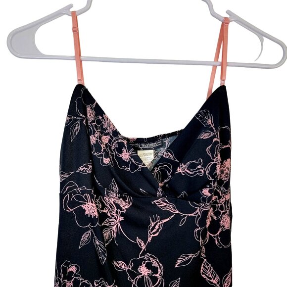 Vintage 90s Floral Dress Women Medium 8 Ruffle Knee Length Strap Black Pink New - Picture 10 of 15